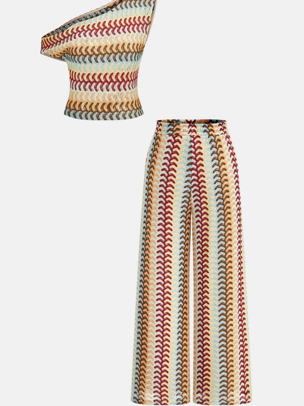 Multicolor One-Shoulder Knit Top & Pants Set

SPU: OA260304017